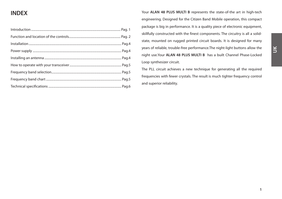 Index | MIDLAND Alan 48 Plus Multi B User Manual | Page 9 / 56