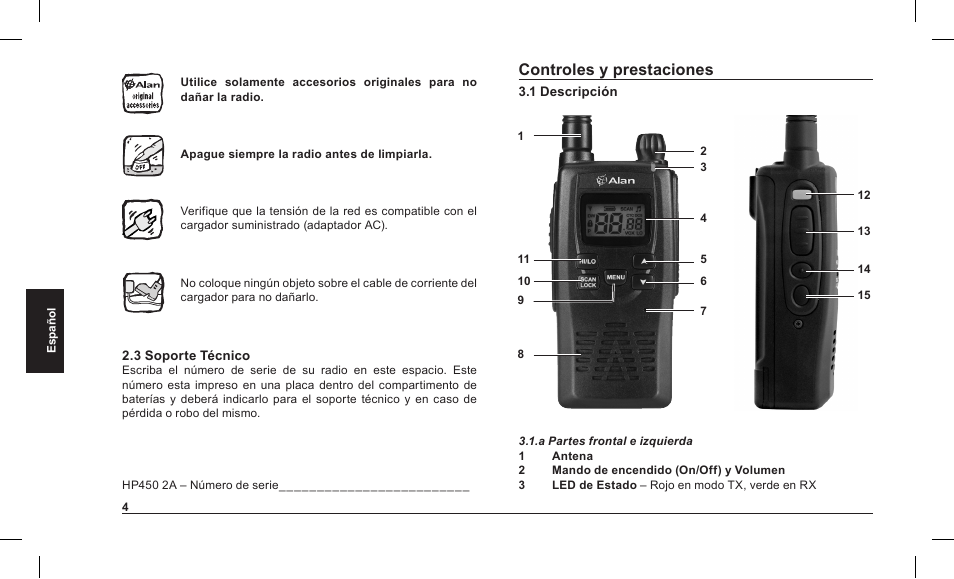 Controles y prestaciones | MIDLAND Alan HP 450 2A User Manual | Page 101 / 142