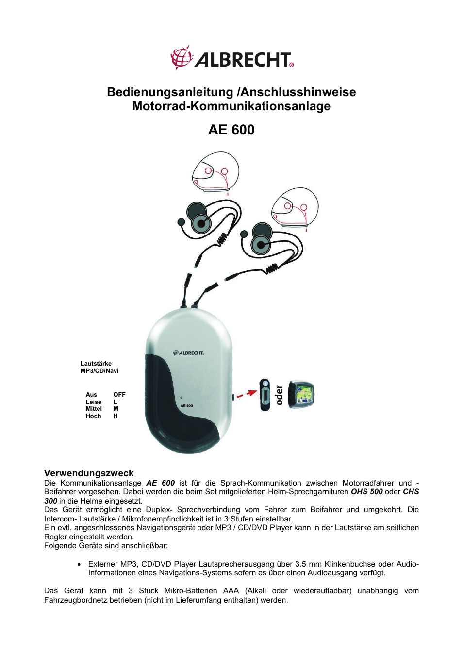 MIDLAND Albrecht AE600 User Manual | 12 pages