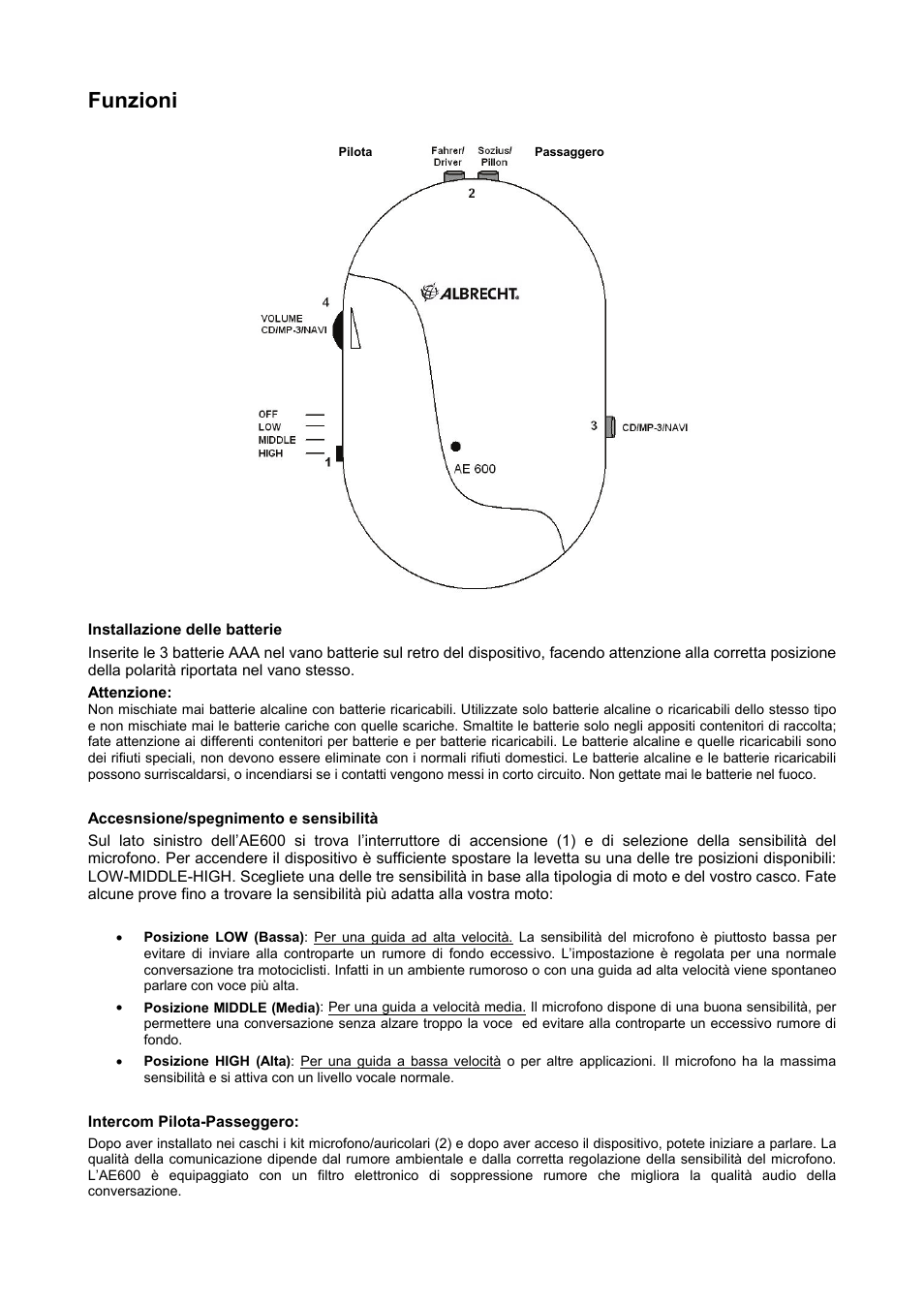 Funzioni | MIDLAND Albrecht AE600 User Manual | Page 11 / 12