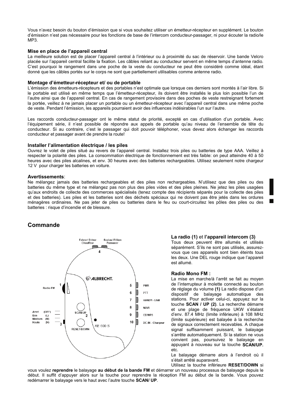 Commande | MIDLAND Albrecht AE600S User Manual | Page 11 / 16