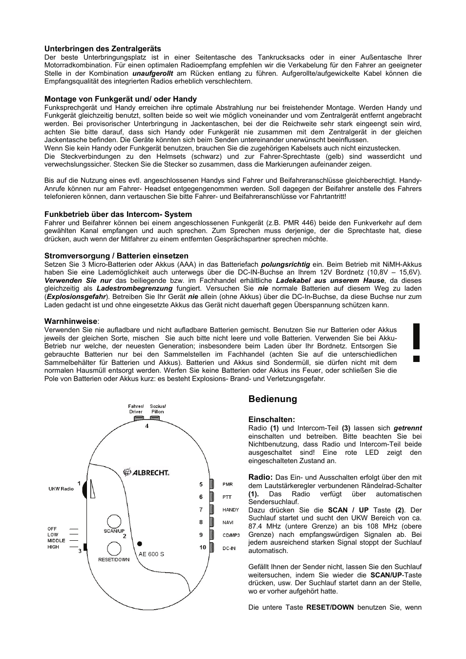 Bedienung | MIDLAND Albrecht AE600S User Manual | Page 3 / 16