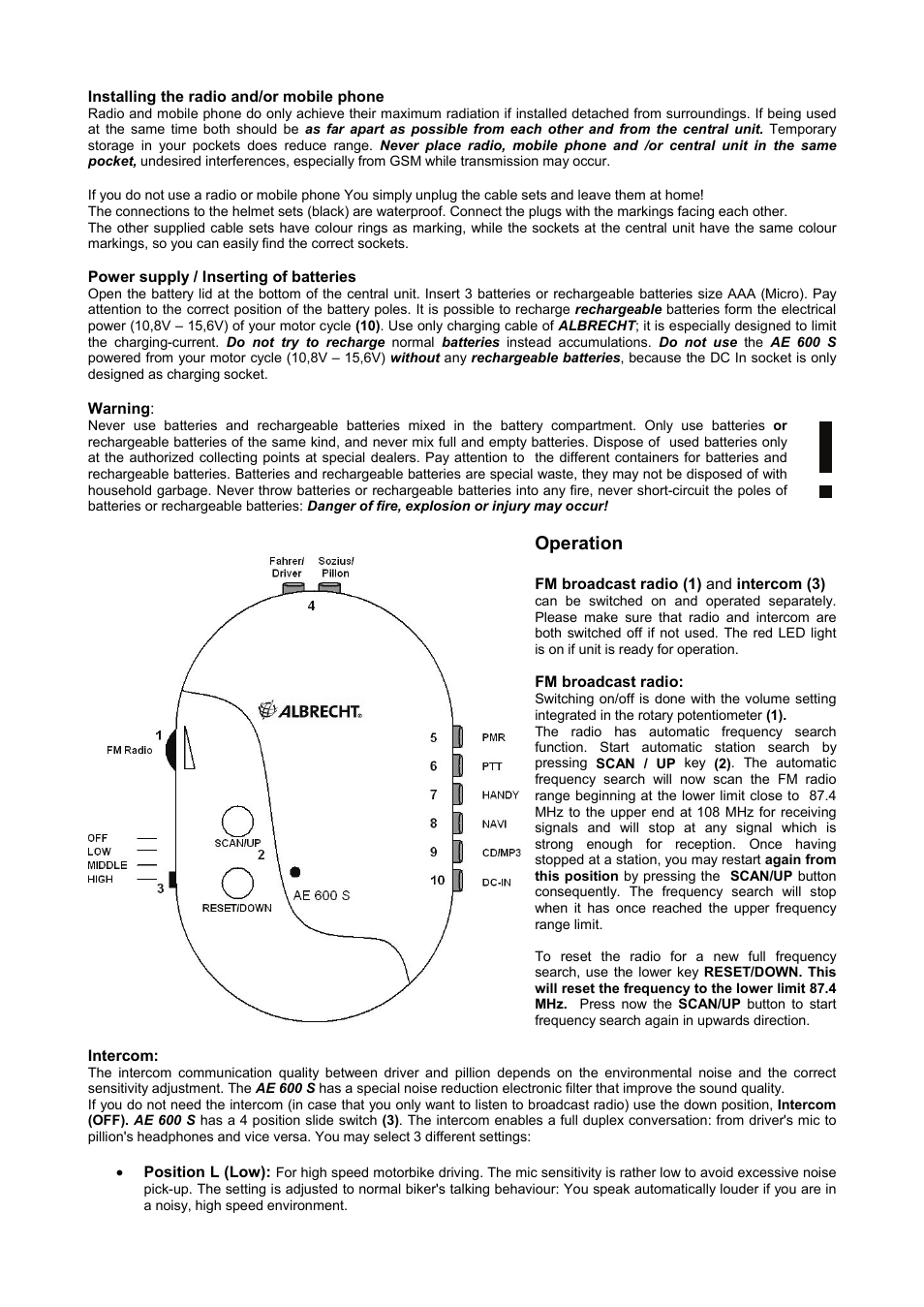 Operation | MIDLAND Albrecht AE600S User Manual | Page 7 / 16