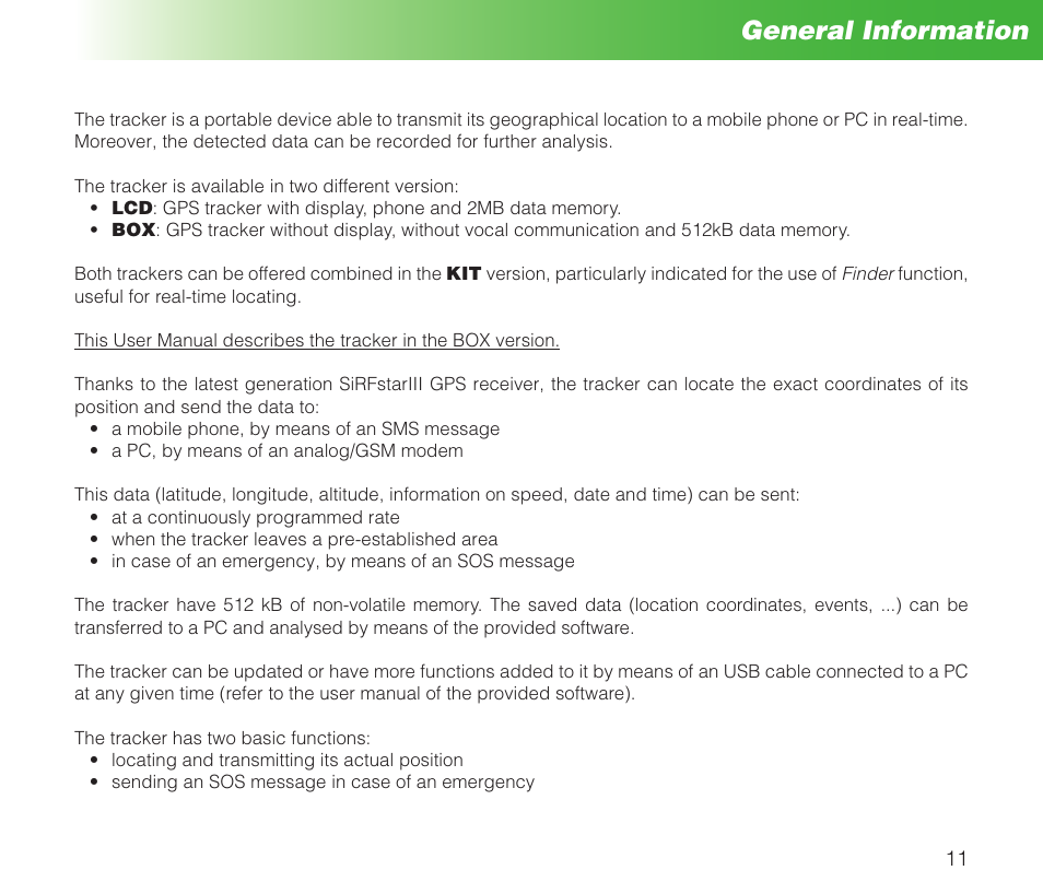 General information | MIDLAND Geopoint Box SMS User Manual | Page 12 / 55