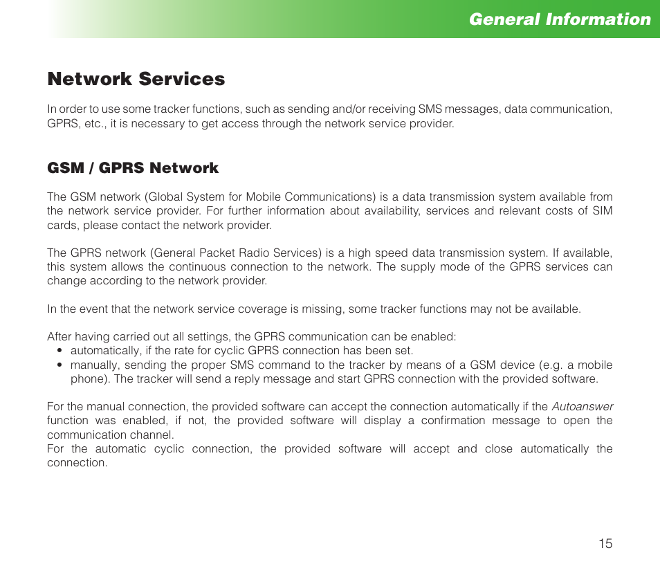 Network services, General information | MIDLAND Geopoint Box SMS User Manual | Page 16 / 55