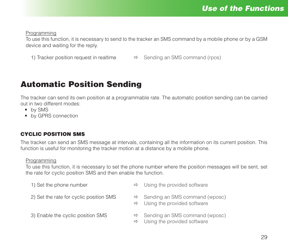 Automatic position sending, Use of the functions | MIDLAND Geopoint Box SMS User Manual | Page 30 / 55