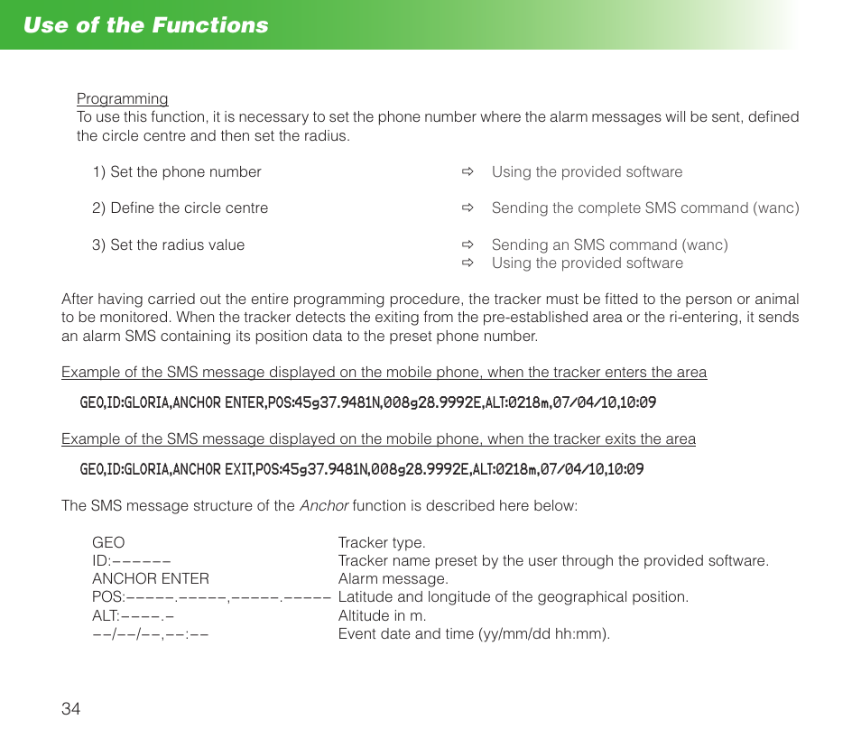 Use of the functions | MIDLAND Geopoint Box SMS User Manual | Page 35 / 55