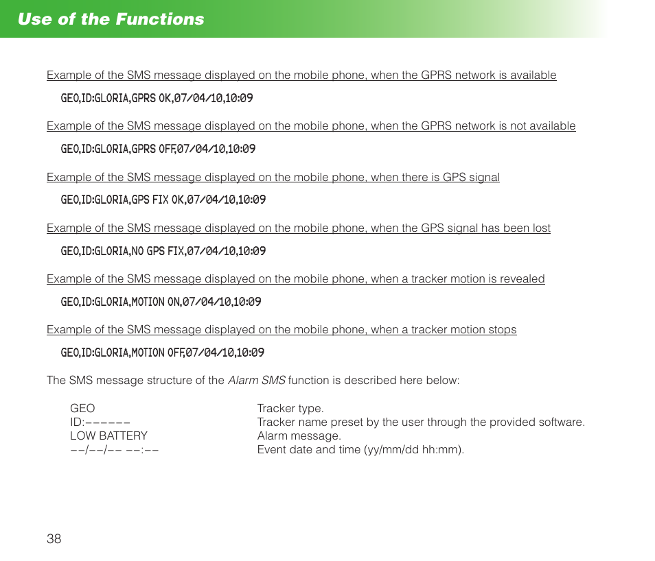 Use of the functions | MIDLAND Geopoint Box SMS User Manual | Page 39 / 55