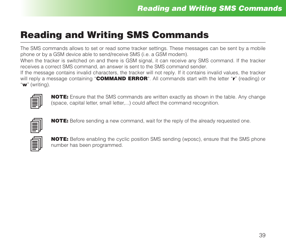 Reading and writing sms commands | MIDLAND Geopoint Box SMS User Manual | Page 40 / 55