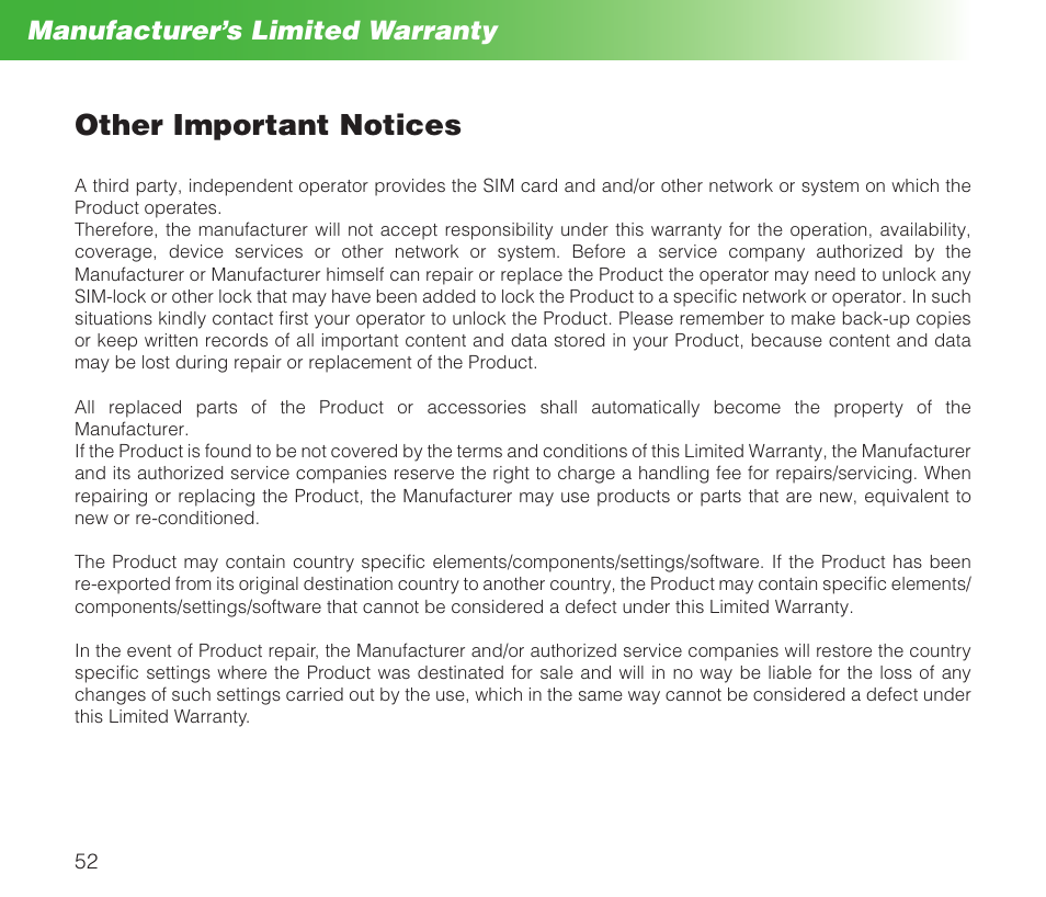 Other important notices, Manufacturer’s limited warranty | MIDLAND Geopoint Box SMS User Manual | Page 53 / 55