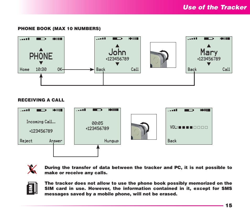 John, Mary, Phone | Safety instructions, Use of the tracker | MIDLAND Geopoint Voice LCD User Manual | Page 16 / 52