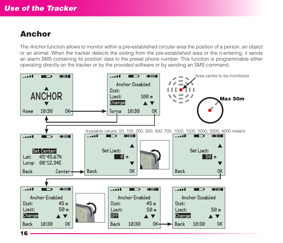 Anchor, Safety instructions use of the tracker | MIDLAND Geopoint Voice LCD User Manual | Page 17 / 52