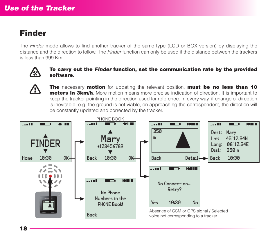 Mary, Finder, Safety instructions use of the tracker | MIDLAND Geopoint Voice LCD User Manual | Page 19 / 52