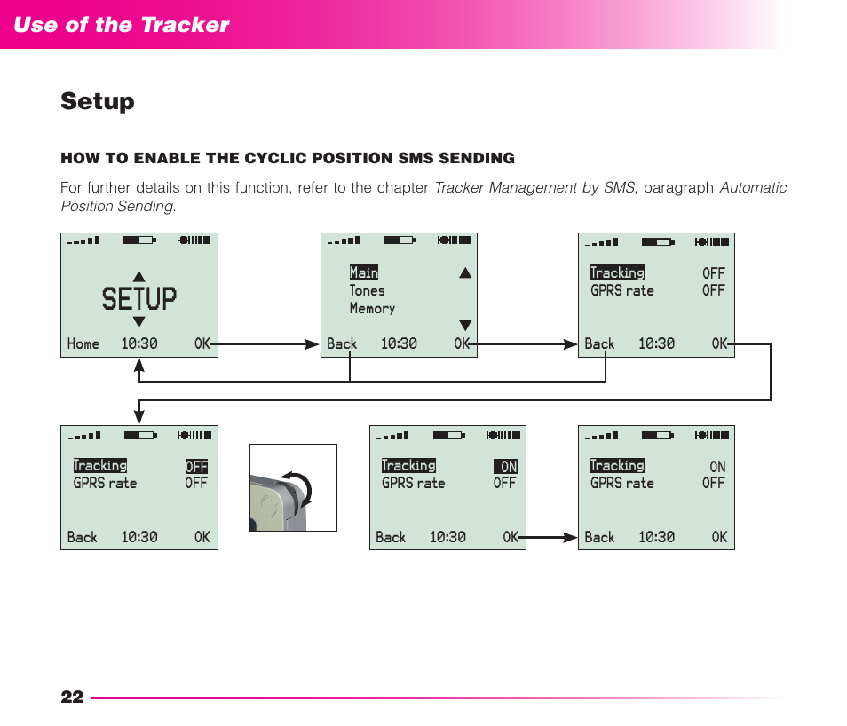 Setup, Safety instructions use of the tracker | MIDLAND Geopoint Voice LCD User Manual | Page 23 / 52