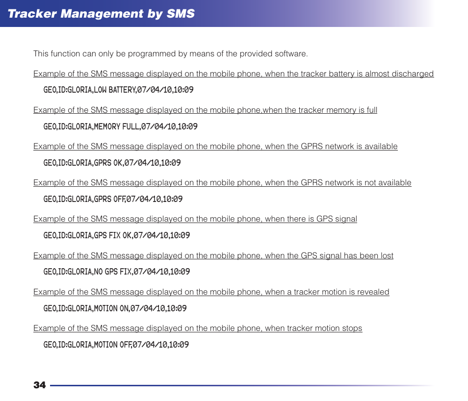 Safety instructions tracker management by sms | MIDLAND Geopoint Voice LCD User Manual | Page 35 / 52