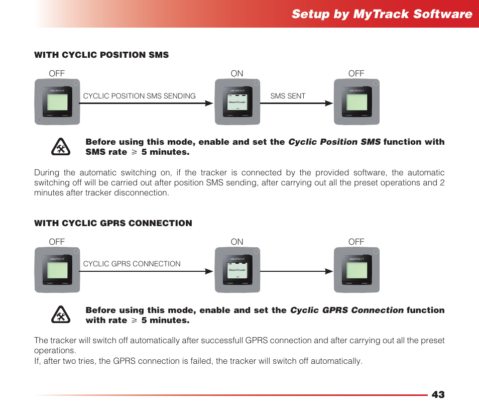 Safety instructions, Setup by mytrack software | MIDLAND Geopoint Voice LCD User Manual | Page 44 / 52
