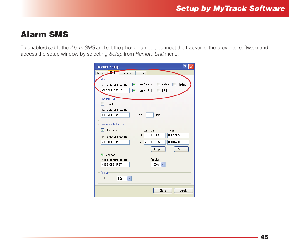 Alarm sms | MIDLAND Geopoint Voice LCD User Manual | Page 46 / 52