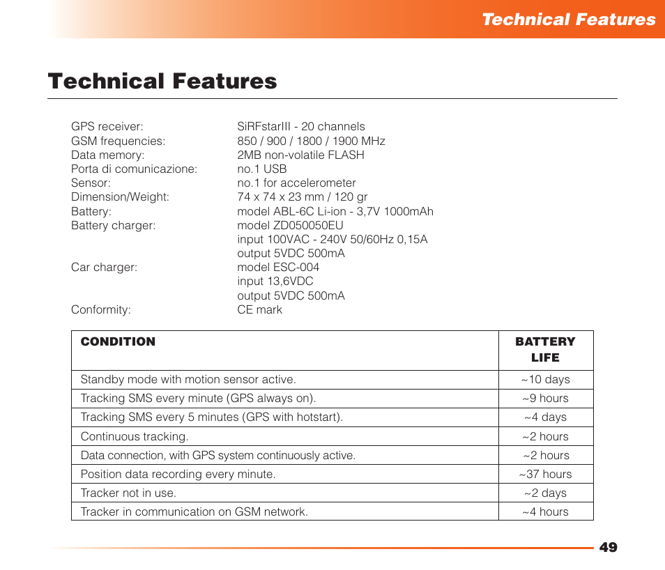 Safety instructions, Technical features | MIDLAND Geopoint Voice LCD User Manual | Page 50 / 52