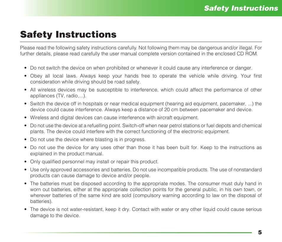 Safety instructions | MIDLAND Geopoint Voice LCD User Manual | Page 6 / 52