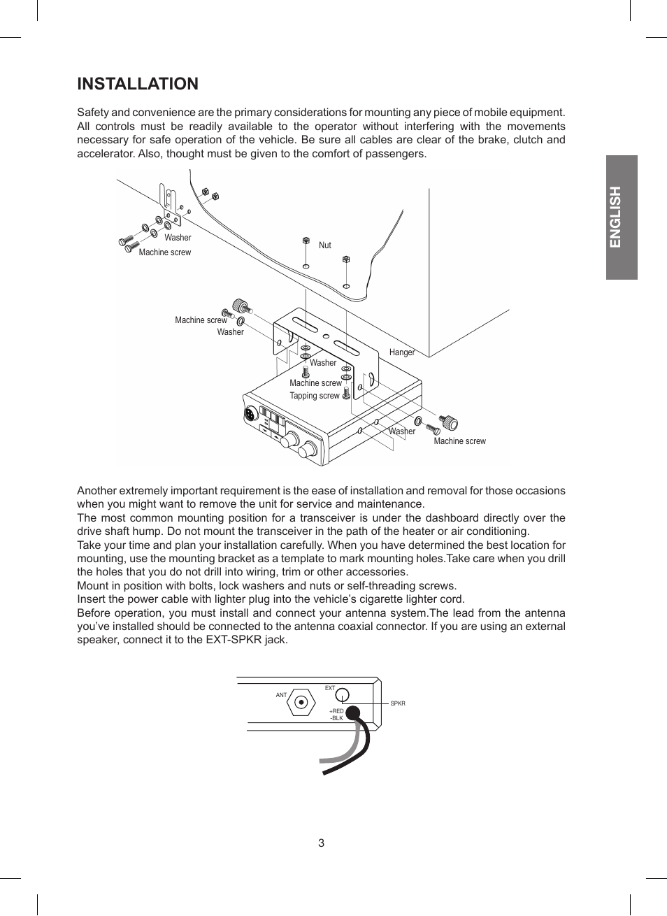 Installation, English | MIDLAND 200 User Manual | Page 11 / 72