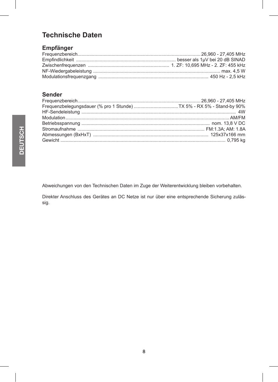 Technische daten | MIDLAND 200 User Manual | Page 24 / 72