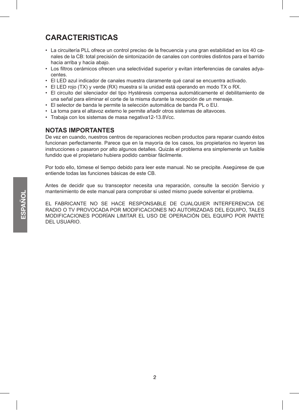 Caracteristicas | MIDLAND 200 User Manual | Page 26 / 72