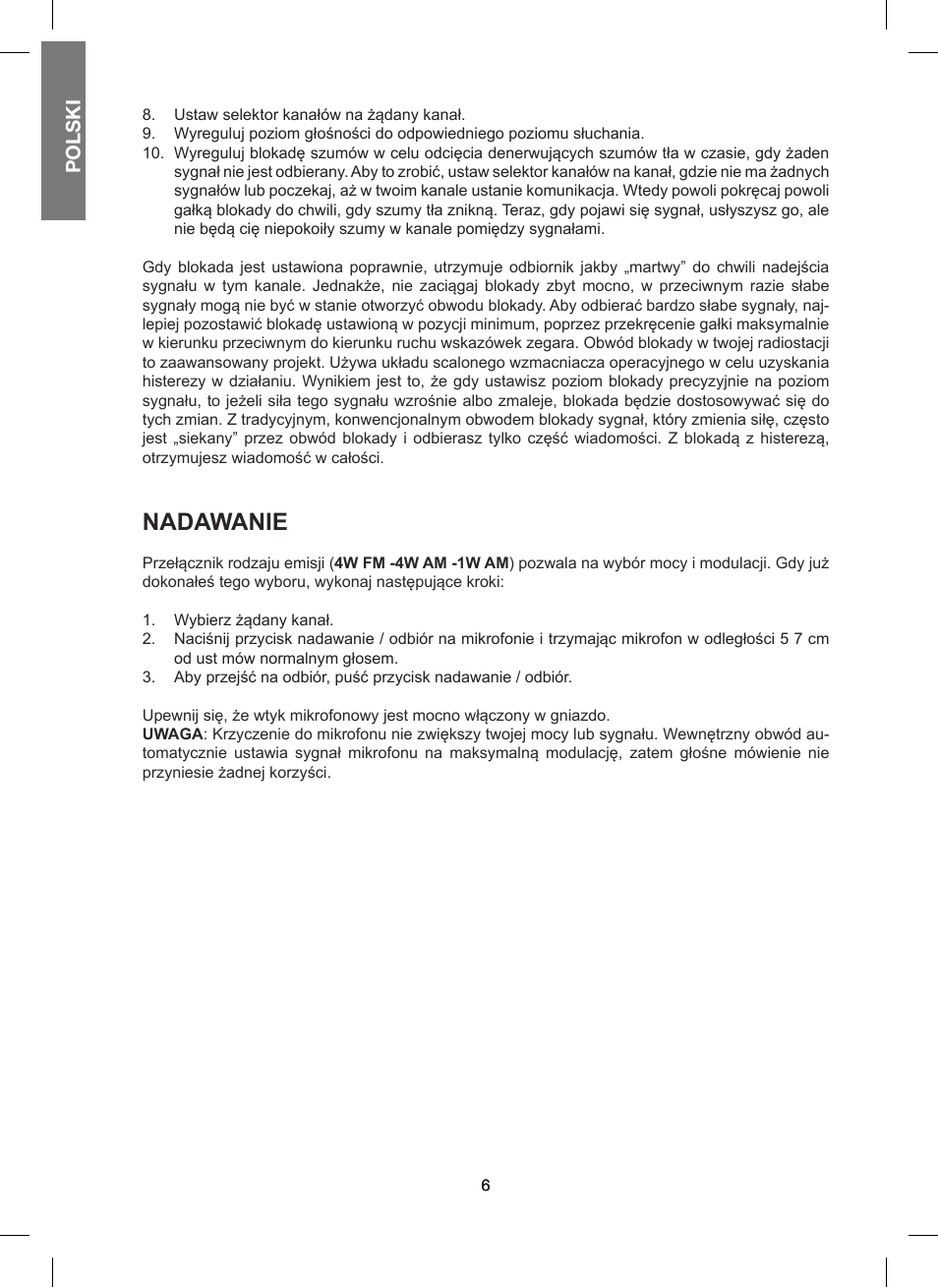 Nadawanie, Polski | MIDLAND 200 User Manual | Page 64 / 72