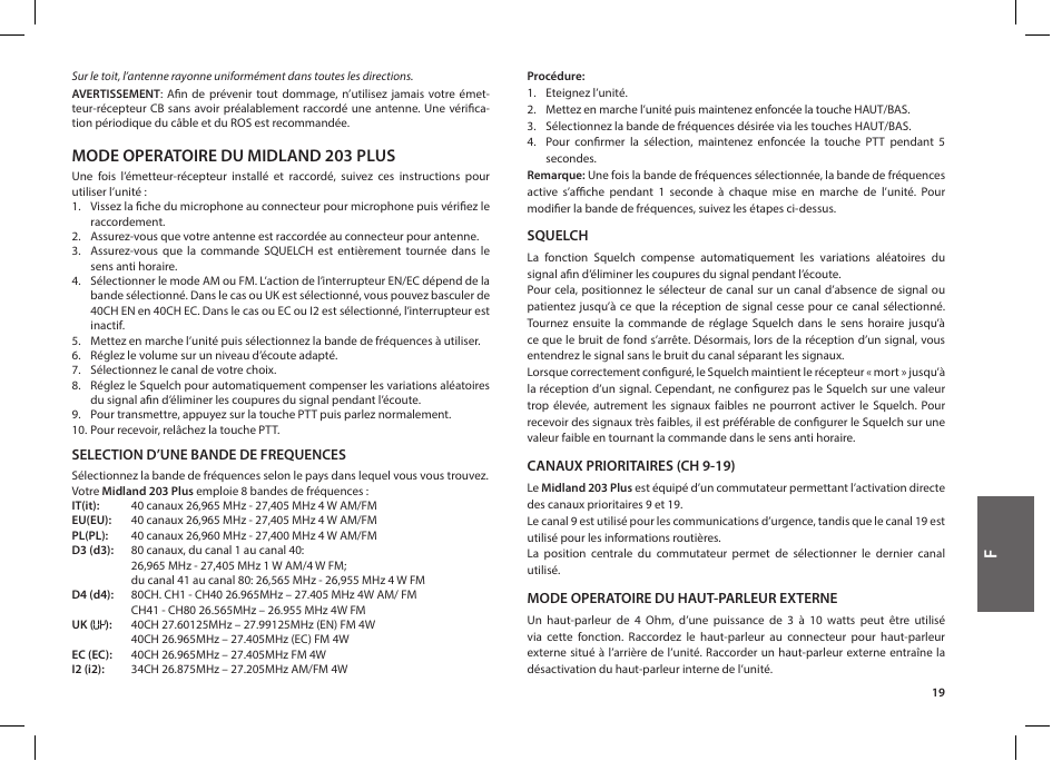 Mode operatoire du midland 203 plus | MIDLAND 203 User Manual | Page 21 / 44