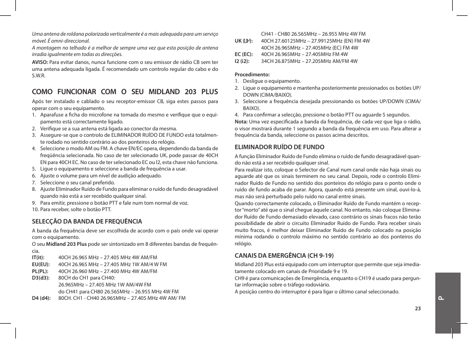 Como funcionar com o seu midland 203 plus | MIDLAND 203 User Manual | Page 25 / 44