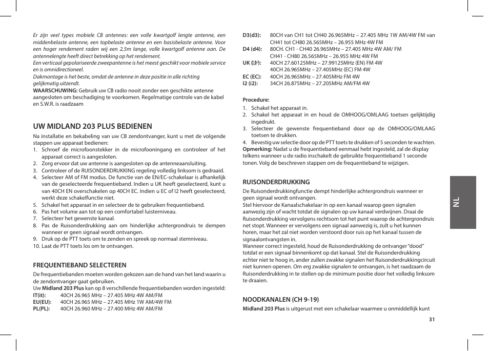 Uw midland 203 plus bedienen | MIDLAND 203 User Manual | Page 33 / 44
