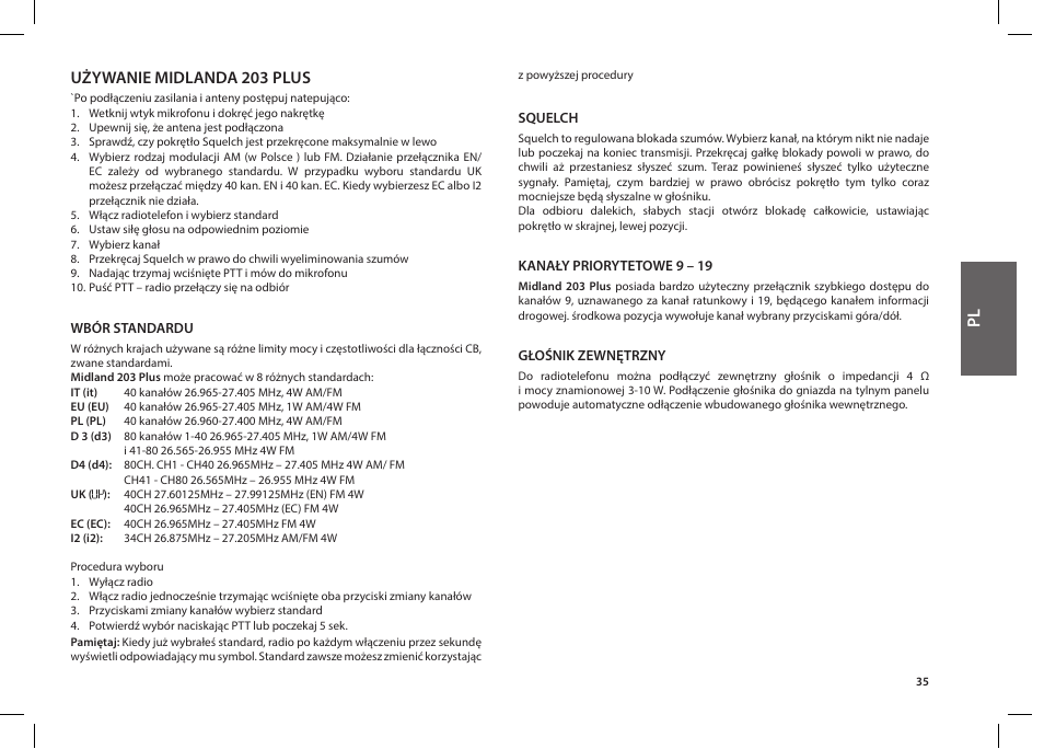 Używanie midlanda 203 plus | MIDLAND 203 User Manual | Page 37 / 44