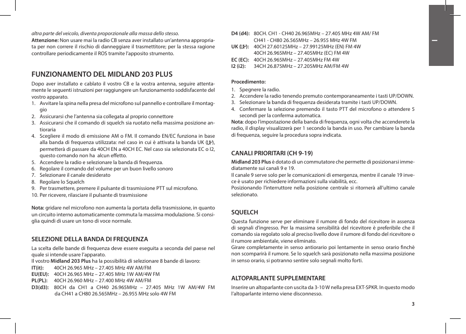 Funzionamento del midland 203 plus | MIDLAND 203 User Manual | Page 5 / 44