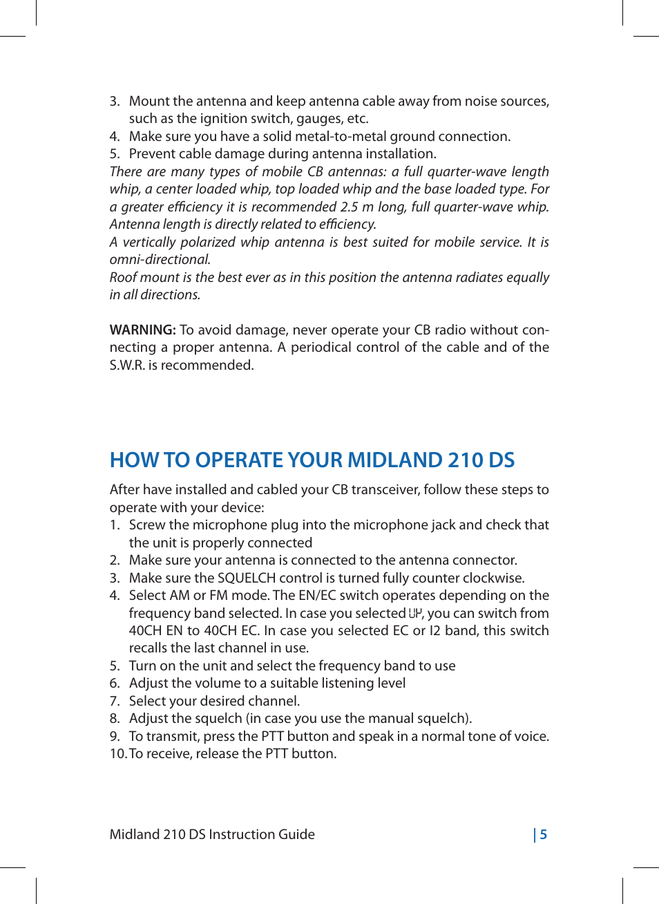 How to operate your midland 210 ds | MIDLAND 210 DS User Manual | Page 15 / 78