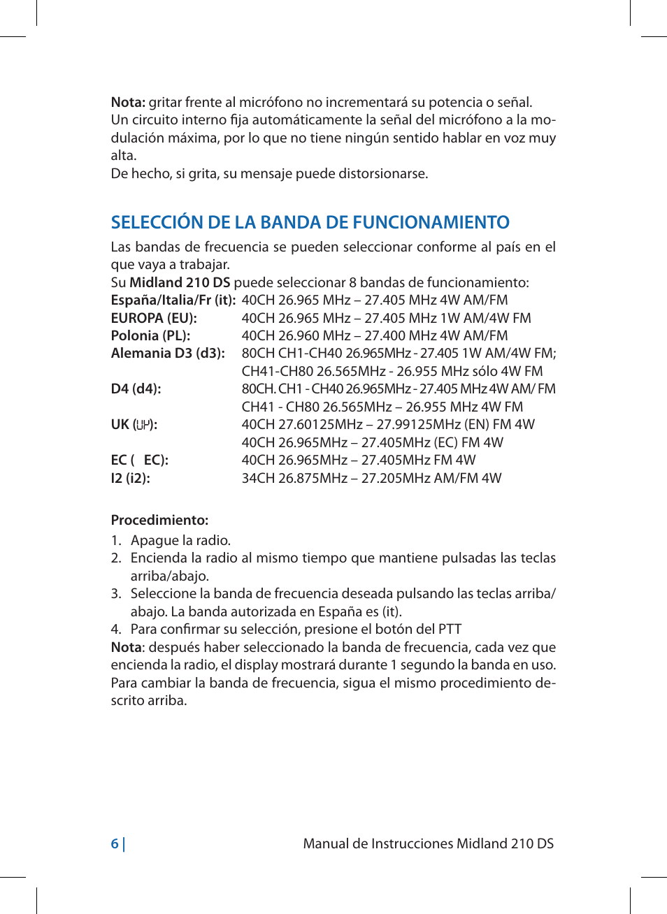 Selección de la banda de funcionamiento | MIDLAND 210 DS User Manual | Page 32 / 78