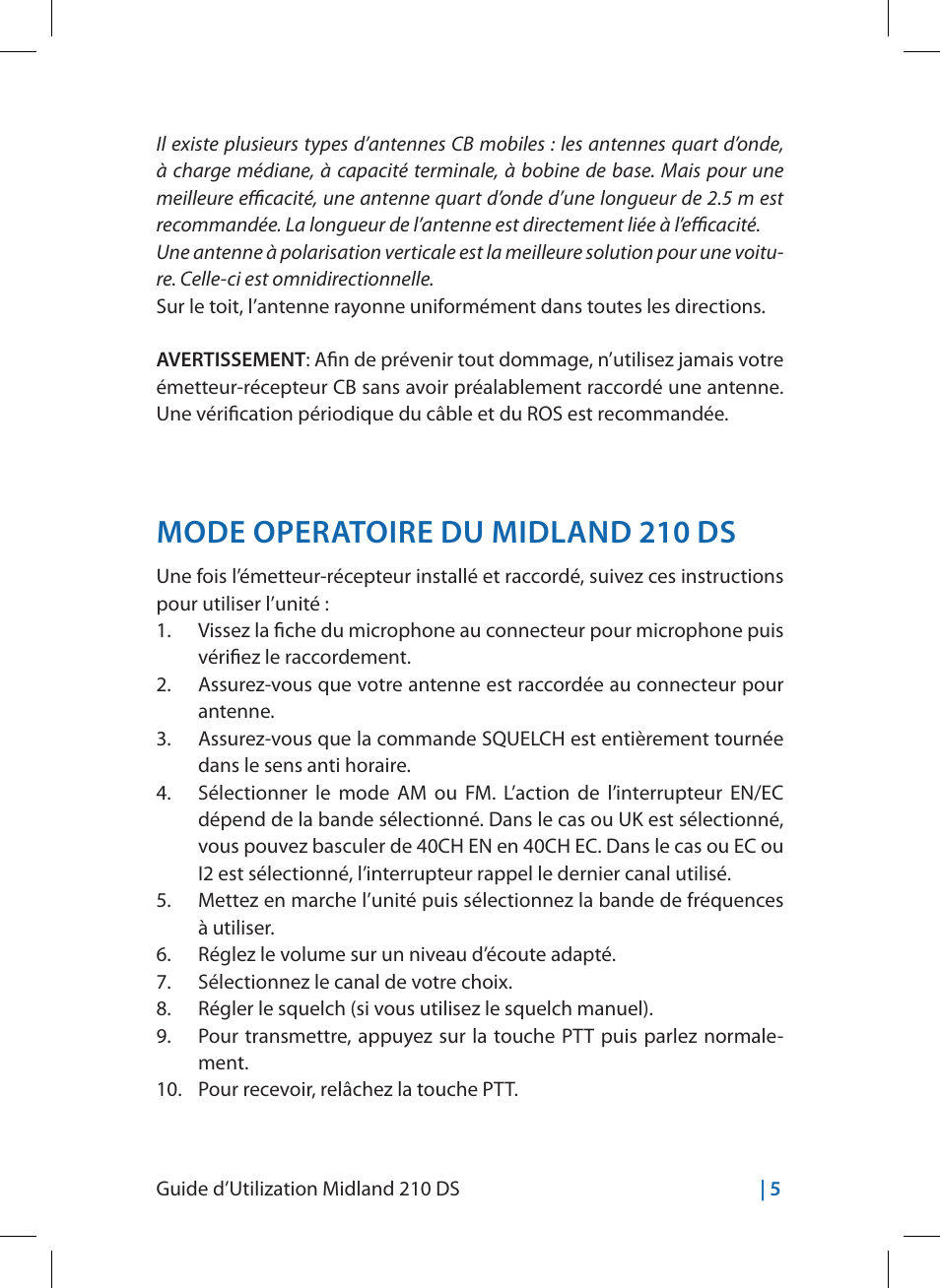 Mode operatoire du midland 210 ds | MIDLAND 210 DS User Manual | Page 39 / 78