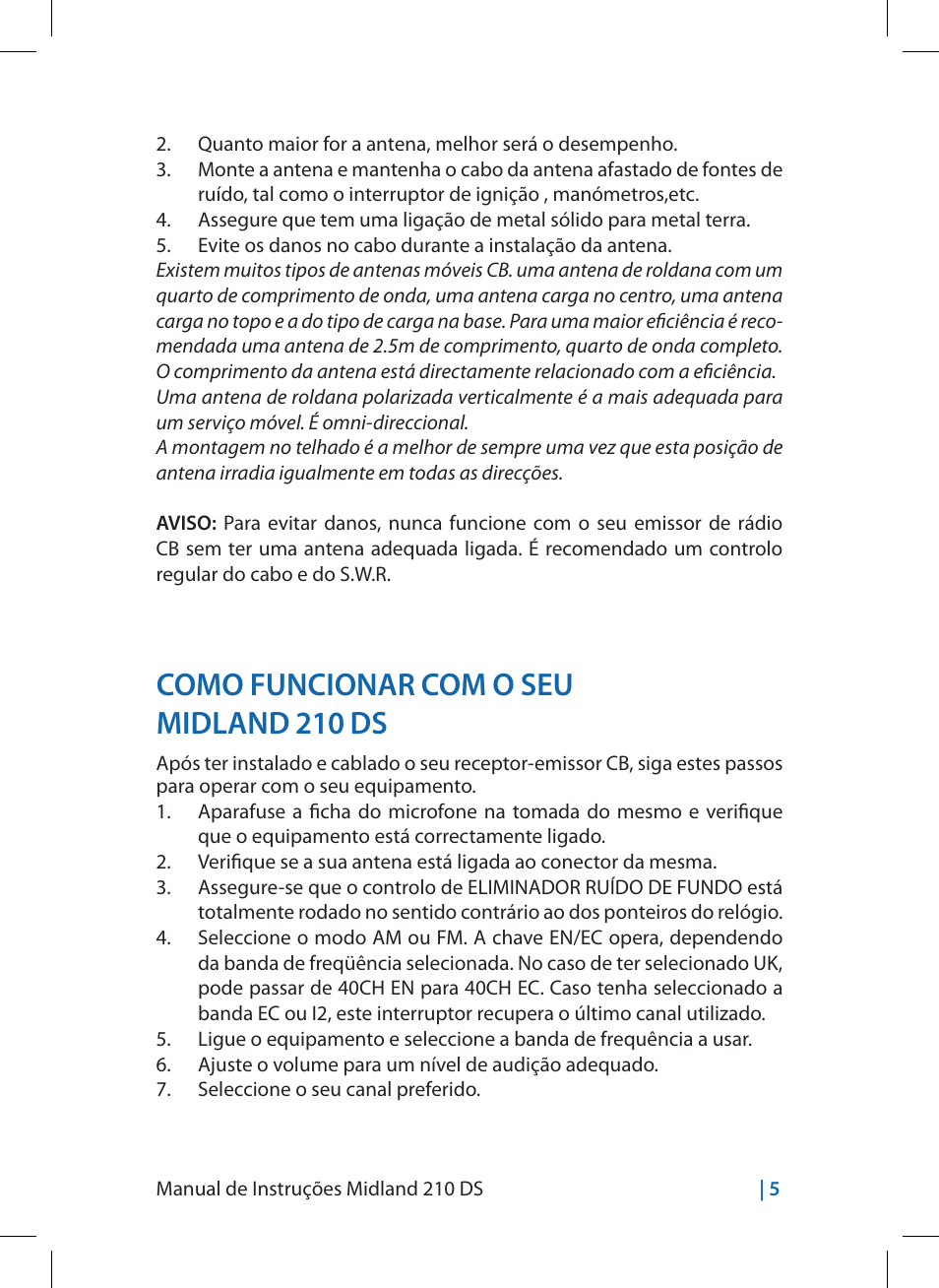 Como funcionar com o seu midland 210 ds | MIDLAND 210 DS User Manual | Page 47 / 78