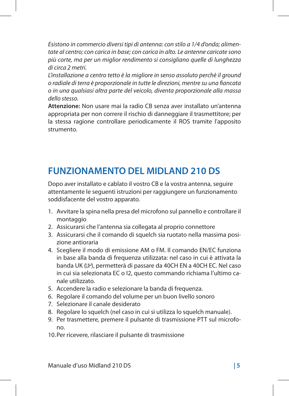 Funzionamento del midland 210 ds | MIDLAND 210 DS User Manual | Page 7 / 78