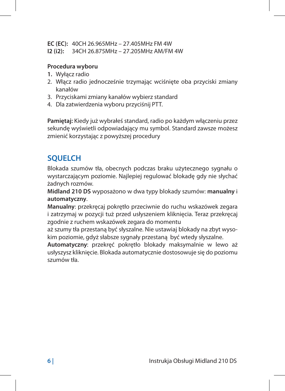 Squelch | MIDLAND 210 DS User Manual | Page 72 / 78