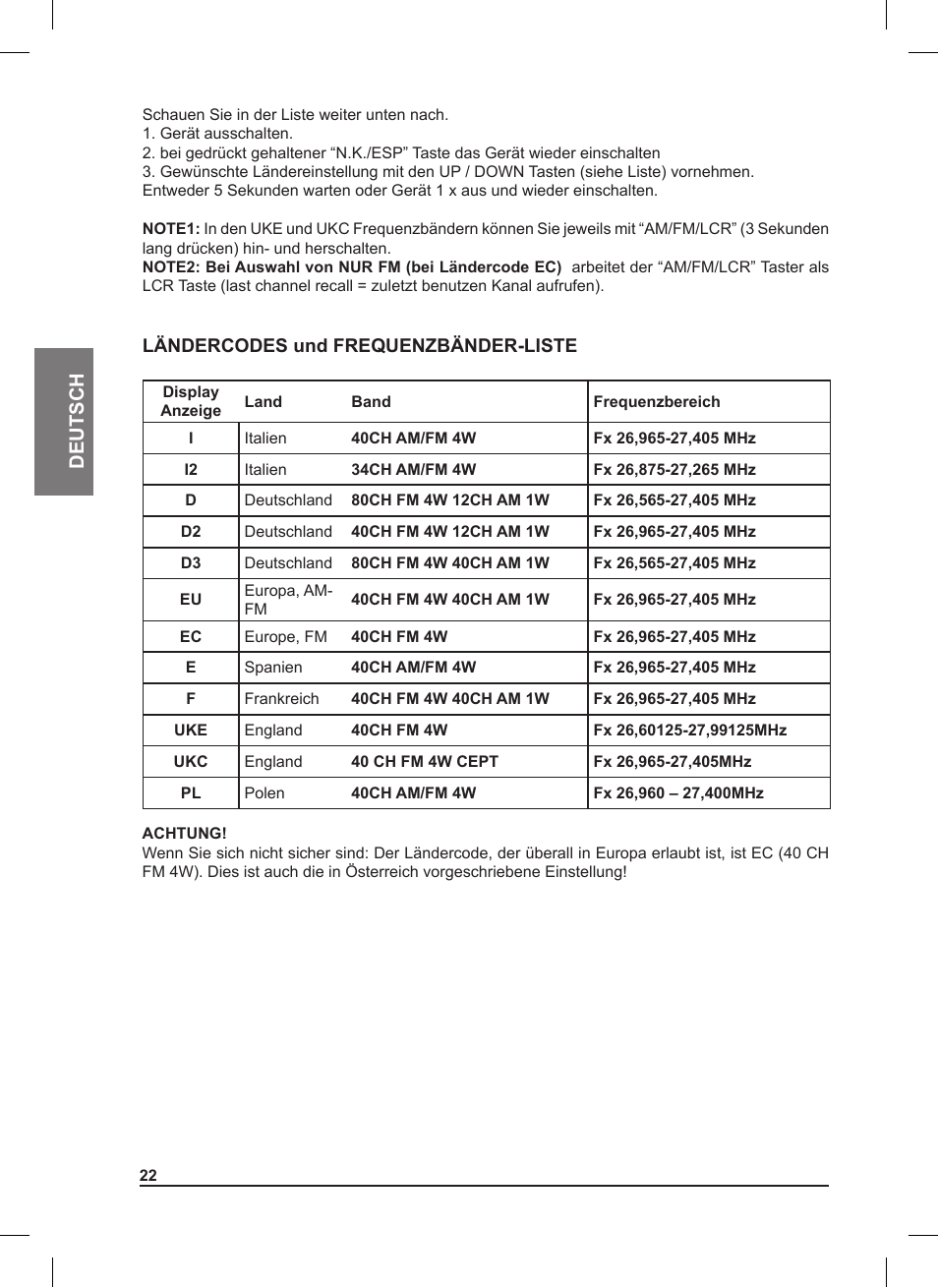 De u tsch | MIDLAND 220 User Manual | Page 22 / 68