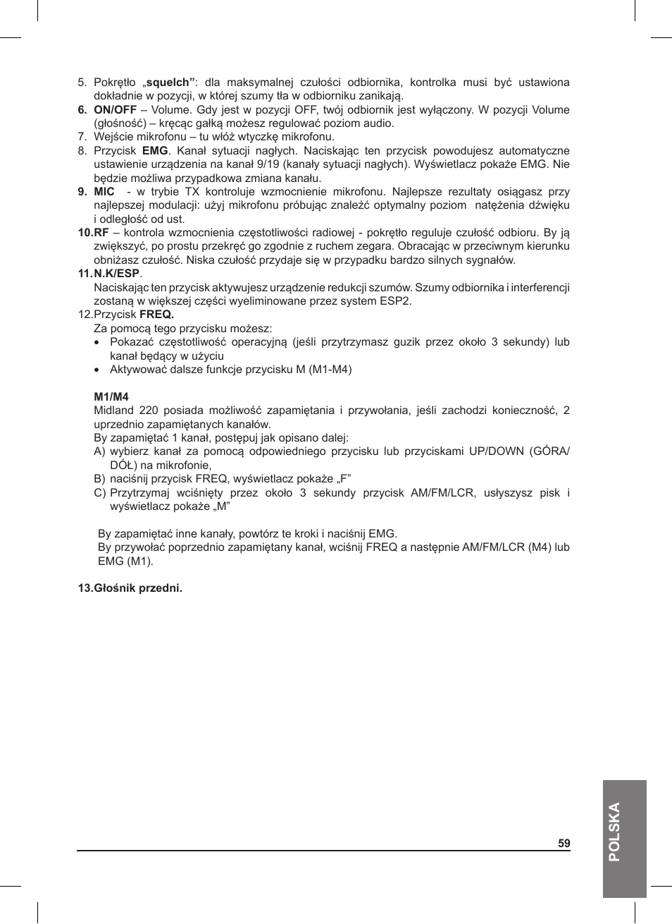 Polska | MIDLAND 220 User Manual | Page 59 / 68