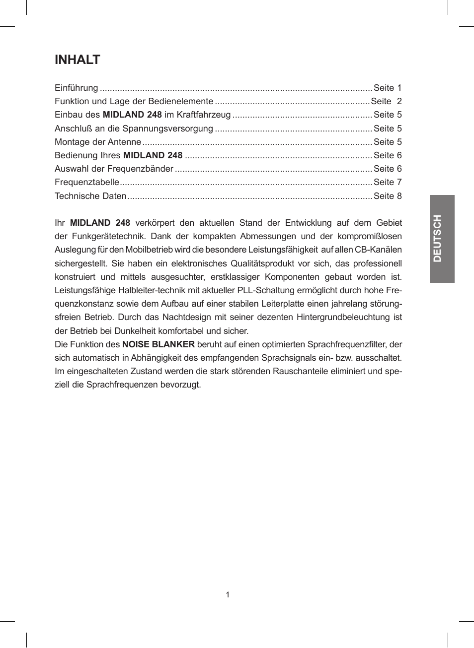 Inhalt | MIDLAND 248 User Manual | Page 17 / 68