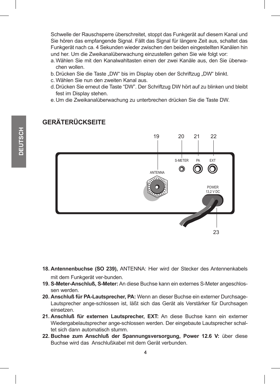 Geräterückseite | MIDLAND 248 User Manual | Page 20 / 68