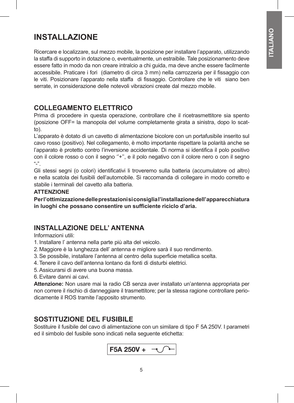 Installazione | MIDLAND 248 User Manual | Page 5 / 68