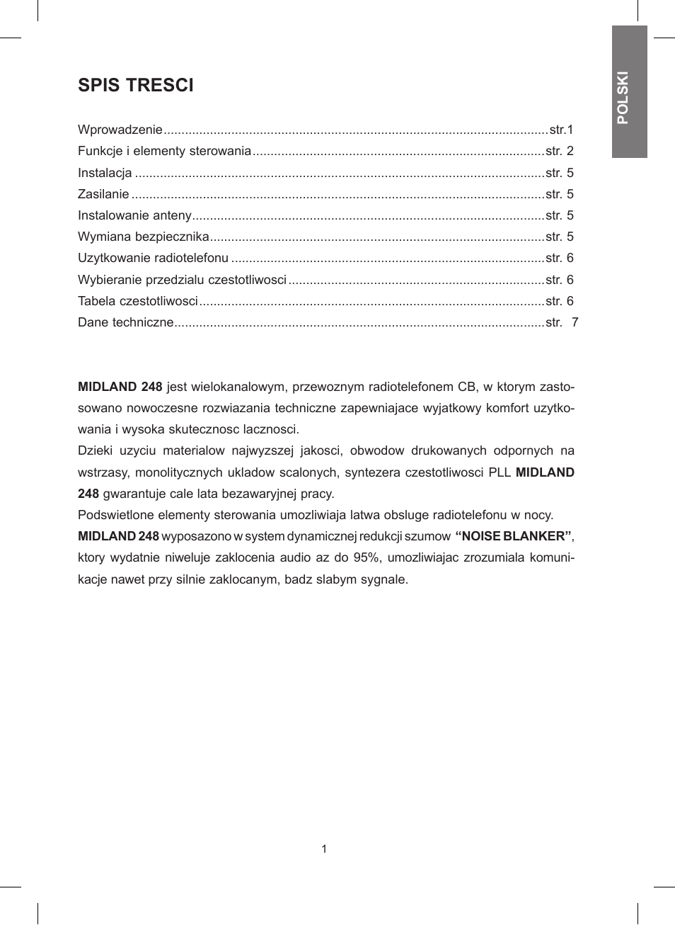 Spis tresci | MIDLAND 248 User Manual | Page 57 / 68