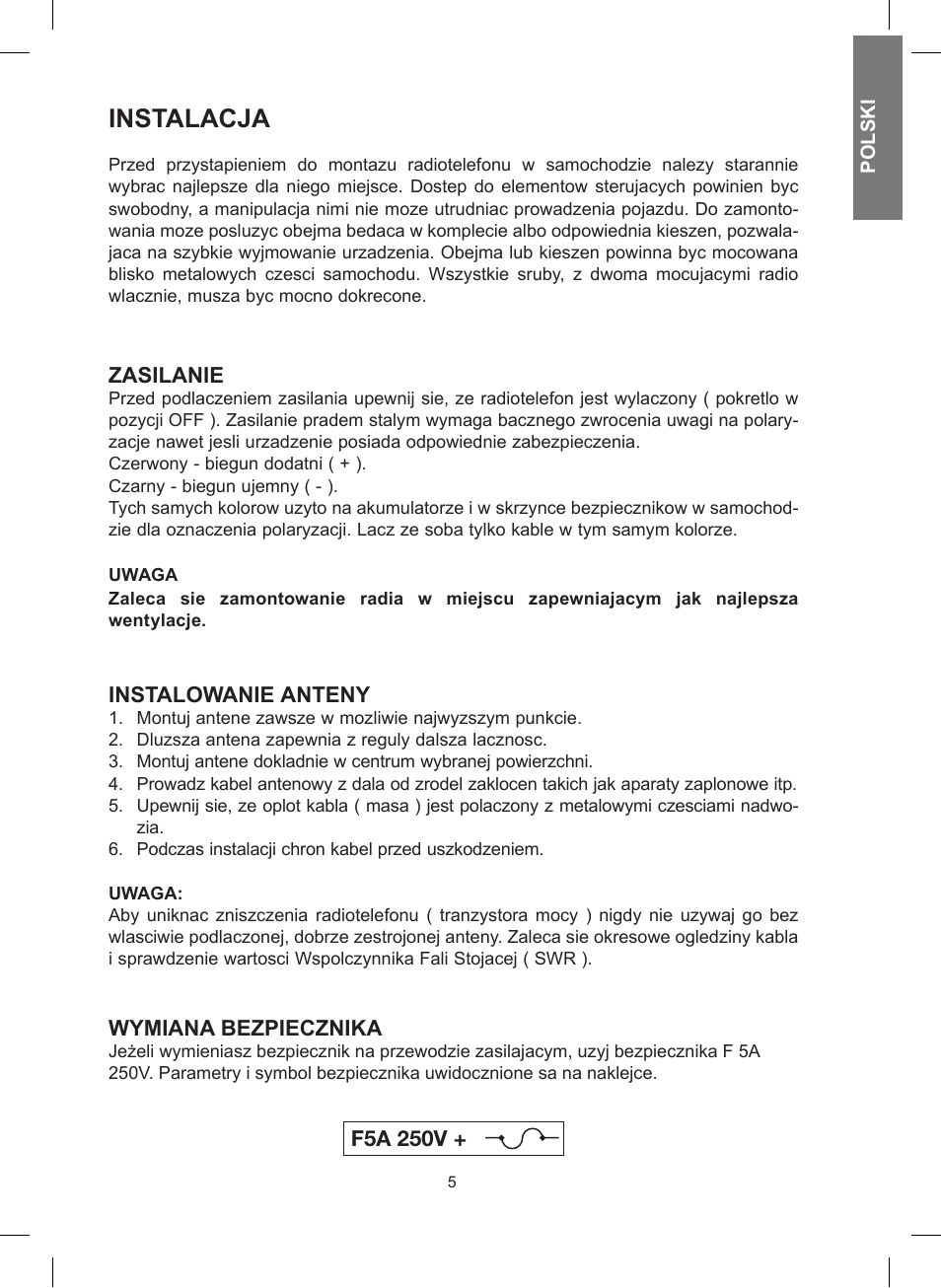 Instalacja | MIDLAND 248 User Manual | Page 61 / 68