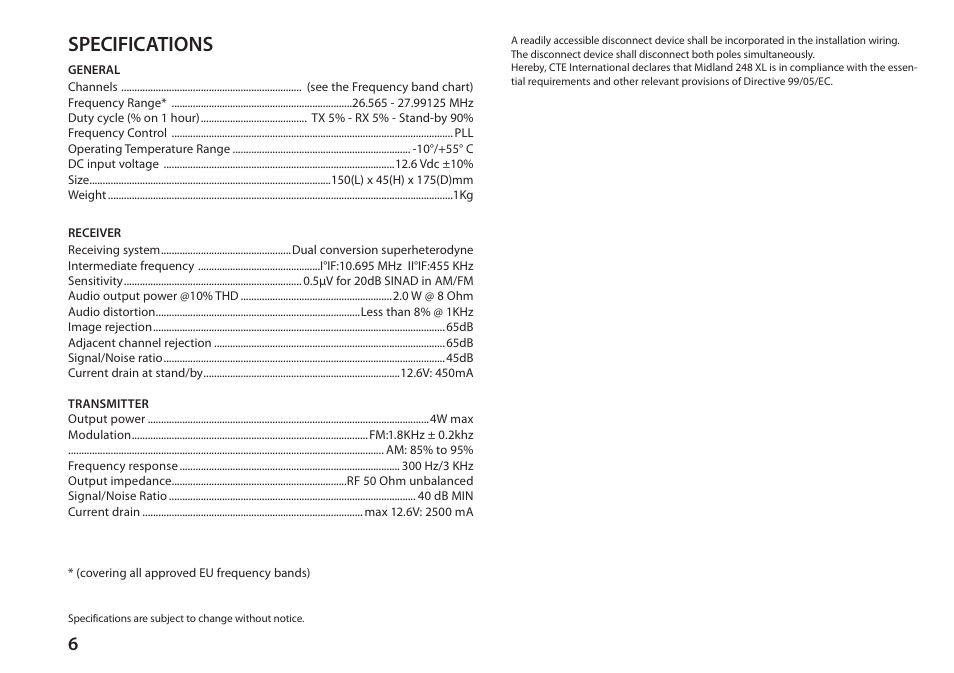Specifications | MIDLAND 248XL User Manual | Page 14 / 56