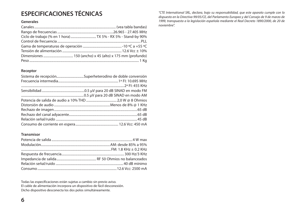 Especificaciones técnicas | MIDLAND 248XL User Manual | Page 26 / 56