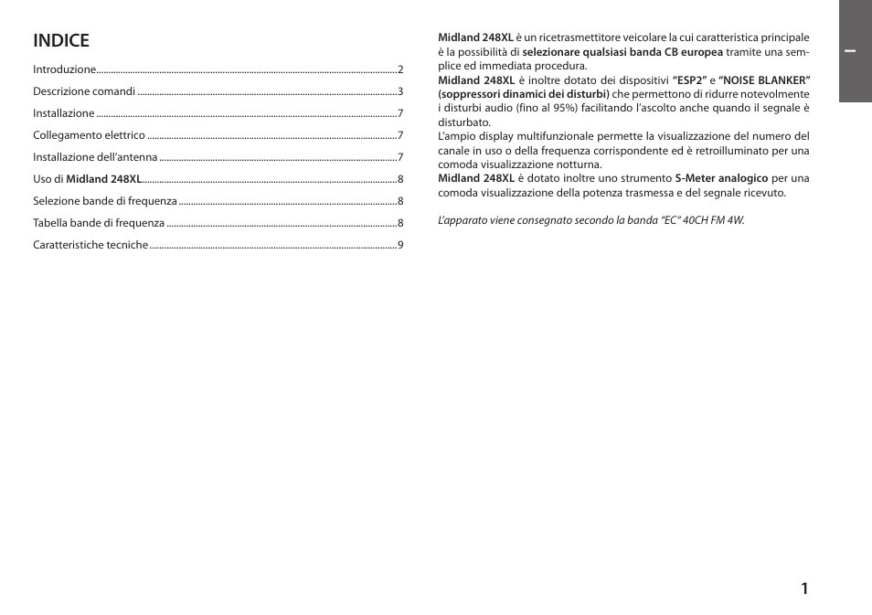 Indice | MIDLAND 248XL User Manual | Page 3 / 56