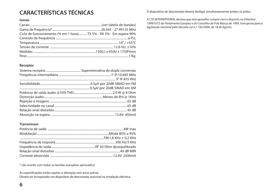 Características técnicas | MIDLAND 248XL User Manual | Page 38 / 56