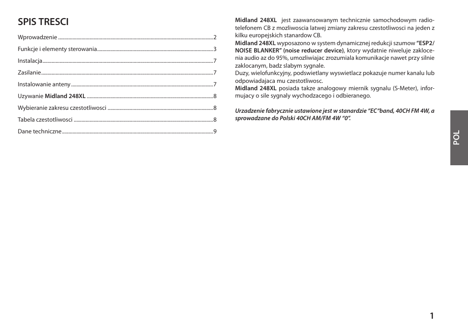 Spis tresci | MIDLAND 248XL User Manual | Page 45 / 56